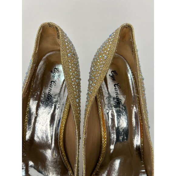 Eye Candie Women's Size 8 Gold Rhinestone Platform Stiletto ‎ Glam Party Pumps - Picture 10 of 16